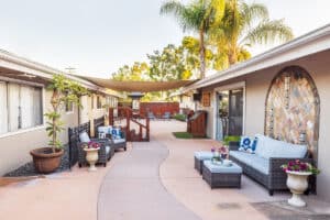 the courtyard of the La Mesa facility