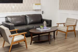 lobby lounge soft seating area at La Mesa facility