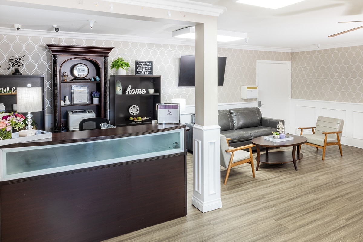 front reception and soft seating area at La Mesa facility